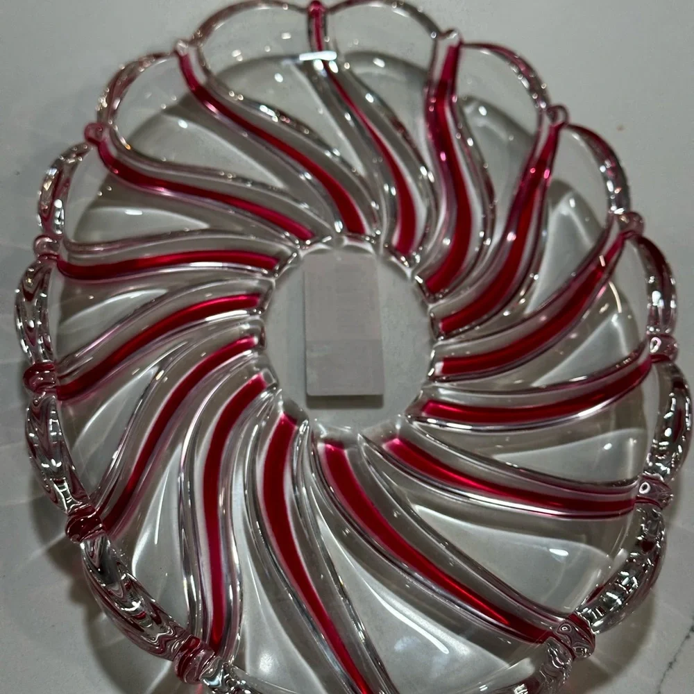 Vintage Mikasa Peppermint Red Swirl Candy Dish 9 1/2